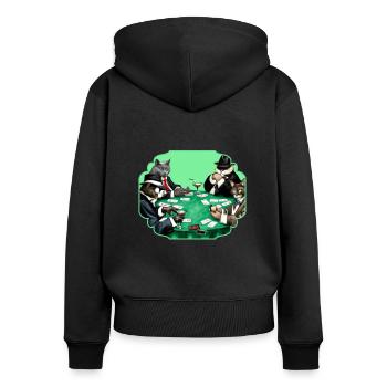 Chats Cartes à jouer - Sweat à capuche zippé Premium bio Femme - noir - Dos - Julia (174cm)