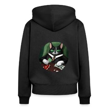 Chats Cartes à jouer - Sweat à capuche zippé Premium bio Femme - noir - Dos - Julia (174cm)