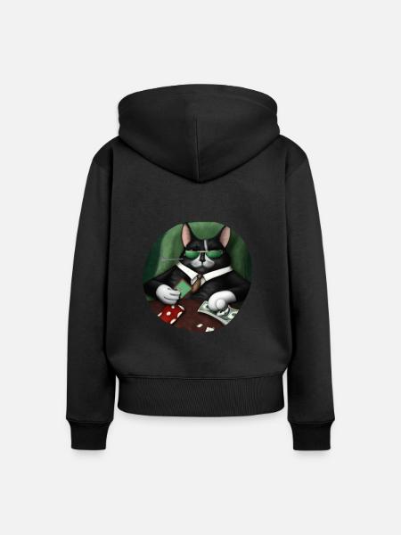Cats Playing Cards - Frauen Premium Bio Zip Hoodie - Schwarz