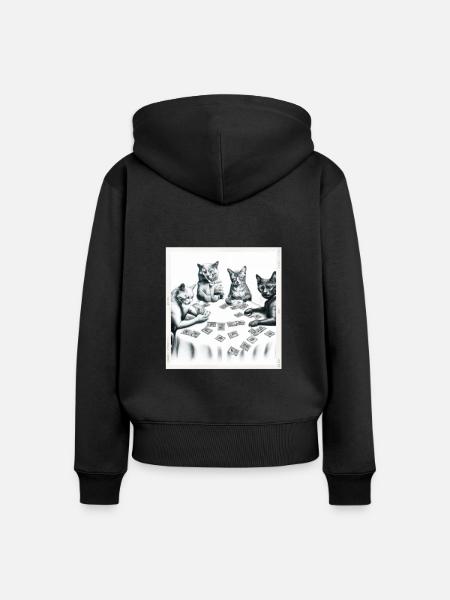 Cats Playing Cards - Frauen Premium Bio Zip Hoodie - Schwarz
