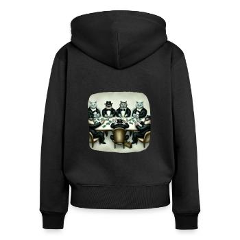 Chats Cartes à jouer - Sweat à capuche zippé Premium bio Femme - noir - Dos - Julia (174cm)