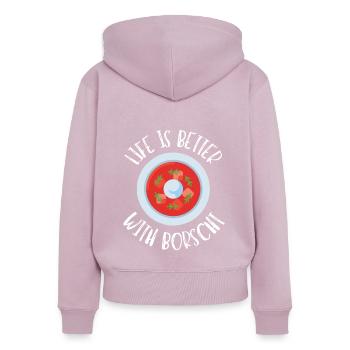 Borsch Beetroot Ukrainian Borscht - Women's Premium Organic Zip Hoodie - dusky pink - Back - Julia (174cm)