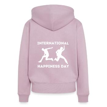 Journée internationale du bonheur - Sweat à capuche zippé Premium bio Femme - rose poudré - Dos - Julia (174cm)