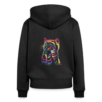 La vie est meilleure avec les chats - Sweat à capuche zippé Premium bio Femme - noir - Dos - Julia (174cm)