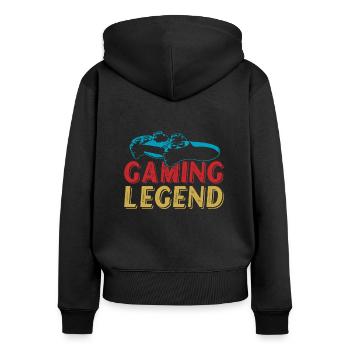 Gaming-legende Ich Habe Mein Spiel Unterbrochen, - Frauen Premium Bio Zip Hoodie - Schwarz - Hinten - Julia (174cm)