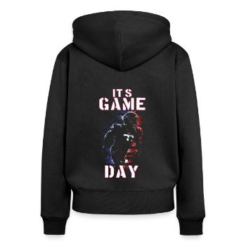 American Football: Der Spieltag - Frauen Premium Bio Zip Hoodie - Schwarz - Hinten - Julia (174cm)