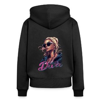 Brillez d’une exclusivité éclatante diva - Sweat à capuche zippé Premium bio Femme - noir - Dos - Julia (174cm)