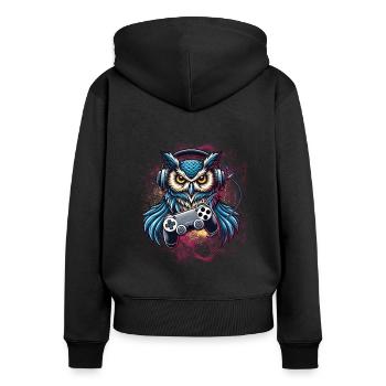 Verbessern Sie Ihren Stil Mit Unserer Gaming-eule - Frauen Premium Bio Zip Hoodie - Schwarz - Hinten - Julia (174cm)