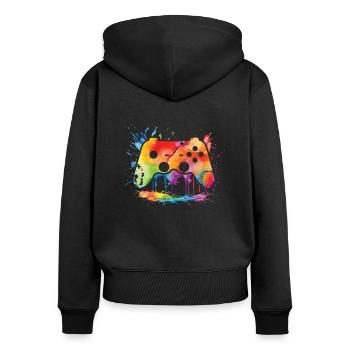 Gaming-legende Ich Habe Mein Spiel Unterbrochen, - Frauen Premium Bio Zip Hoodie - Schwarz - Hinten - Julia (174cm)
