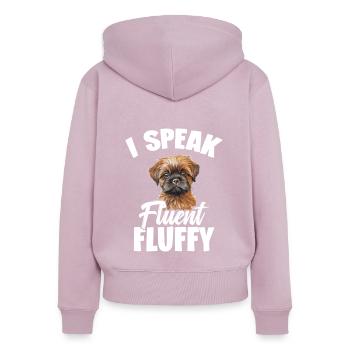 Griffon de Bruxelles Je parle couramment duveteux - Sweat à capuche zippé Premium bio Femme - rose poudré - Dos - Julia (174cm)