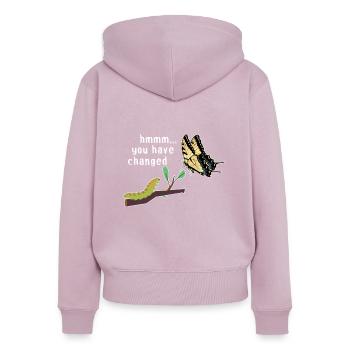 Les machaons tigrés, hmmm, ils ont changé - Sweat à capuche zippé Premium bio Femme - rose poudré - Dos - Julia (174cm)