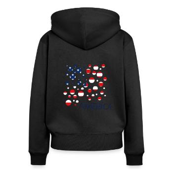 America Usa - Frauen Premium Bio Zip Hoodie - Schwarz - Hinten - Julia (174cm)