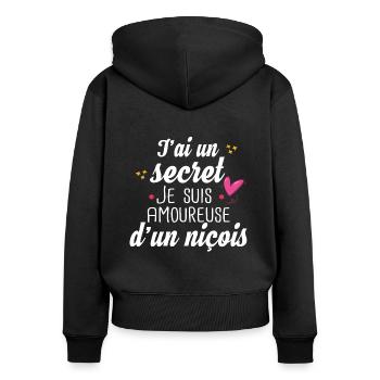 Nice Niçois Niçoise Amoureuse Cadeau Amour Humour - Sweat à capuche zippé Premium bio Femme - noir - Dos - Julia (174cm)