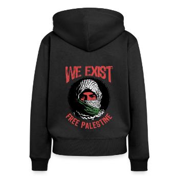 Nous existons - Liberté pour la Palestine - Paix - Sweat à capuche zippé Premium bio Femme - noir - Dos - Julia (174cm)