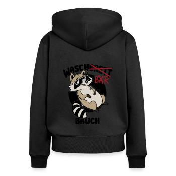 Waschbär Bauch - Waschbrett Bauch Geschenk - Frauen Premium Bio Zip Hoodie - Schwarz - Hinten - Julia (174cm)