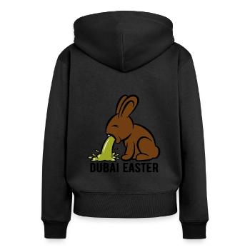 Lapin de Pâques vomissant - Dubaï Pâques - Pâques - Sweat à capuche zippé Premium bio Femme - noir - Dos - Julia (174cm)