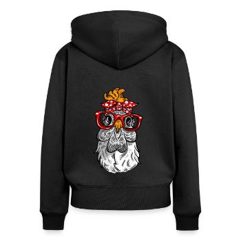 Mère Poulet Rétro Poule Design - Sweat à capuche zippé Premium bio Femme - noir - Dos - Julia (174cm)