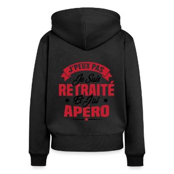 Cadeau J'peux pas je suis retraité et j'ai apéro - Sweat à capuche zippé Premium bio Femme - noir - Dos - Julia (174cm)