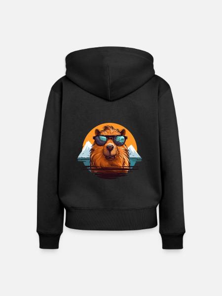 Capybara - Frauen Premium Bio Zip Hoodie - Schwarz