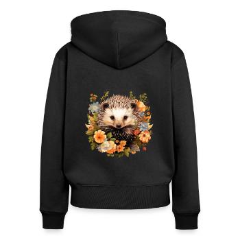 Igel cottagecore - Frauen Premium Bio Zip Hoodie - Schwarz - Hinten - Julia (174cm)