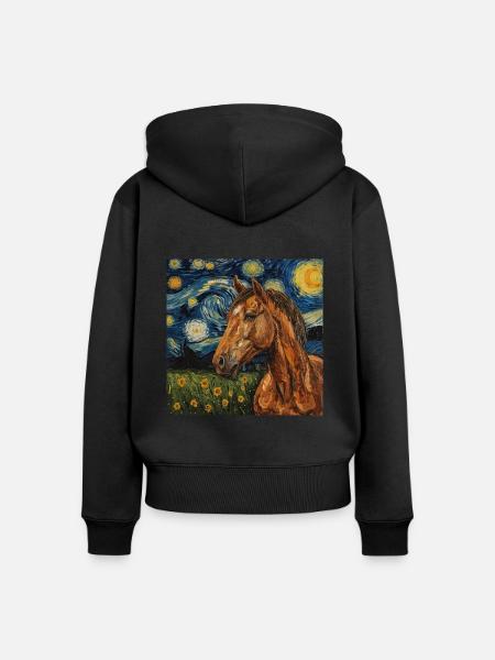 Pferd Van Gogh - Frauen Premium Bio Zip Hoodie - Schwarz