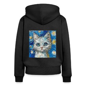 Katze, katzenmotiv - Frauen Premium Bio Zip Hoodie - Schwarz - Hinten - Julia (174cm)