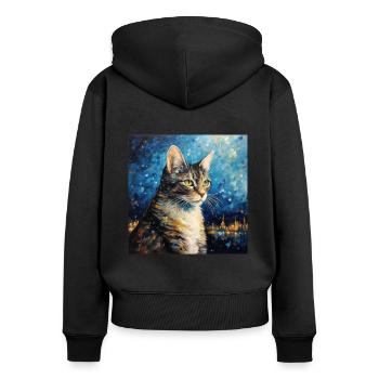 Katze, katzenmotiv - Frauen Premium Bio Zip Hoodie - Schwarz - Hinten - Julia (174cm)