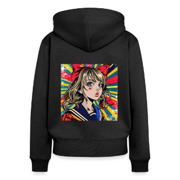 anime retro, waifu, japan - Frauen Premium Bio Zip Hoodie - Schwarz - Hinten - Julia (174cm)