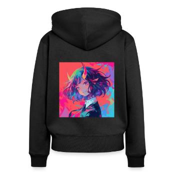 anime demon, waifu, japan - Frauen Premium Bio Zip Hoodie - Schwarz - Hinten - Julia (174cm)