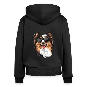 Collie, Langhaarcollie , hund, Sonnenbrille, somme - Frauen Premium Bio Zip Hoodie - Schwarz - Hinten - Julia (174cm)
