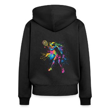 Buntes Tennis Tennisspielerin - Frauen Premium Bio Zip Hoodie - Schwarz - Hinten - Julia (174cm)