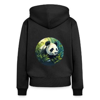 Panda - Frauen Premium Bio Zip Hoodie - Schwarz - Hinten - Julia (174cm)