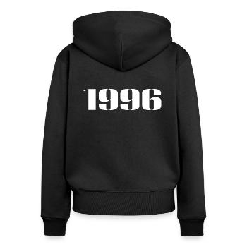 1996 - Cadeau né en 1996 - Sweat à capuche zippé Premium bio Femme - noir - Dos - Julia (174cm)