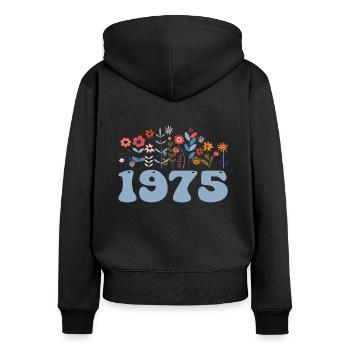 1975 Motif floral 1975 Thème floral 1975 - Sweat à capuche zippé Premium bio Femme - noir - Dos - Julia (174cm)