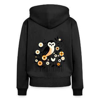 Florale Eule - Frauen Premium Bio Zip Hoodie - Schwarz - Hinten - Julia (174cm)