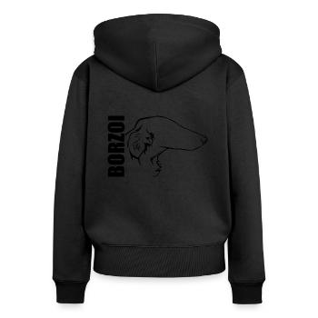 BORZOI Profil Hunde Hund Wilsigns - Frauen Premium Bio Zip Hoodie - Schwarz - Hinten - Julia (174cm)