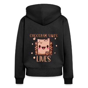 Chocolate saves lives - Women's Premium Organic Zip Hoodie - black - Back - Julia (174cm)