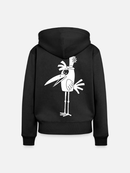 Weißer Vogel und sein Hut - Frauen Premium Bio Zip Hoodie - Schwarz