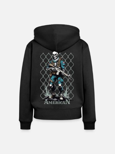 American Warrior Skelett - Frauen Premium Bio Zip Hoodie - Schwarz