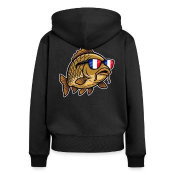 Karpfen Angeln Frankreich - Frauen Premium Bio Zip Hoodie - Schwarz - Hinten - Julia (174cm)