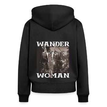 Wander Woman - Frauen Premium Bio Zip Hoodie - Schwarz - Hinten - Julia (174cm)