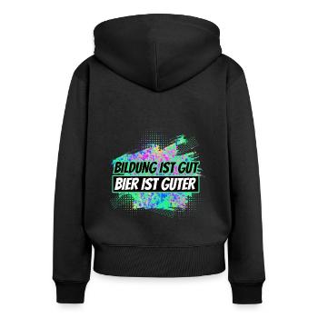 Bier - Frauen Premium Bio Zip Hoodie - Schwarz - Hinten - Julia (174cm)