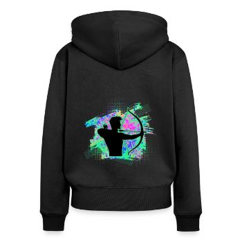 Bogenschiessen - Frauen Premium Bio Zip Hoodie - Schwarz - Hinten - Julia (174cm)