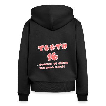 Süßigkeiten Humorvoll Statement Naschkatzen - Frauen Premium Bio Zip Hoodie - Schwarz - Hinten - Julia (174cm)