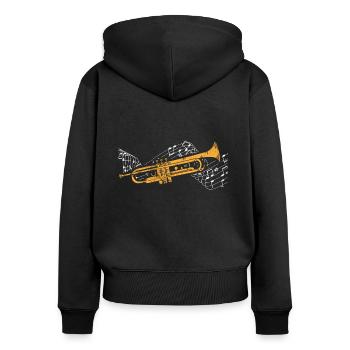 Trompete - Frauen Premium Bio Zip Hoodie - Schwarz - Hinten - Julia (174cm)