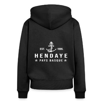 Hendaye cadeau cool hendaye pays basque - Sweat à capuche zippé Premium bio Femme - noir - Dos - Julia (174cm)