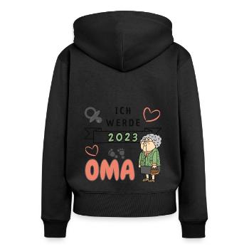 Ich werde 2023 Oma - Frauen Premium Bio Zip Hoodie - Schwarz - Hinten - Julia (174cm)