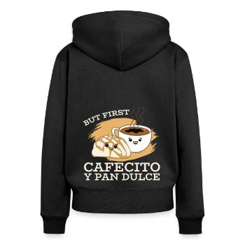 Cafecito Lover Drinking Cafecito Mix Cuban Coffee - Women's Premium Organic Zip Hoodie - black - Back - Julia (174cm)