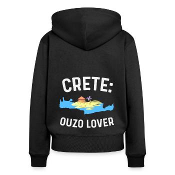 Crete Ouzo Lover - Frauen Premium Bio Zip Hoodie - Schwarz - Hinten - Julia (174cm)