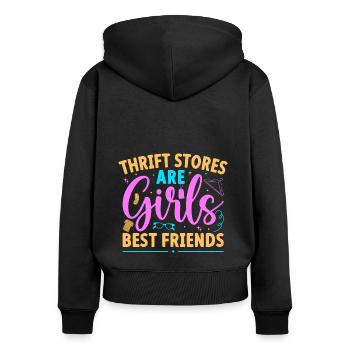 Thrift Shopper Are Girls Best Friends Thrift Store - Women's Premium Organic Zip Hoodie - black - Back - Julia (174cm)